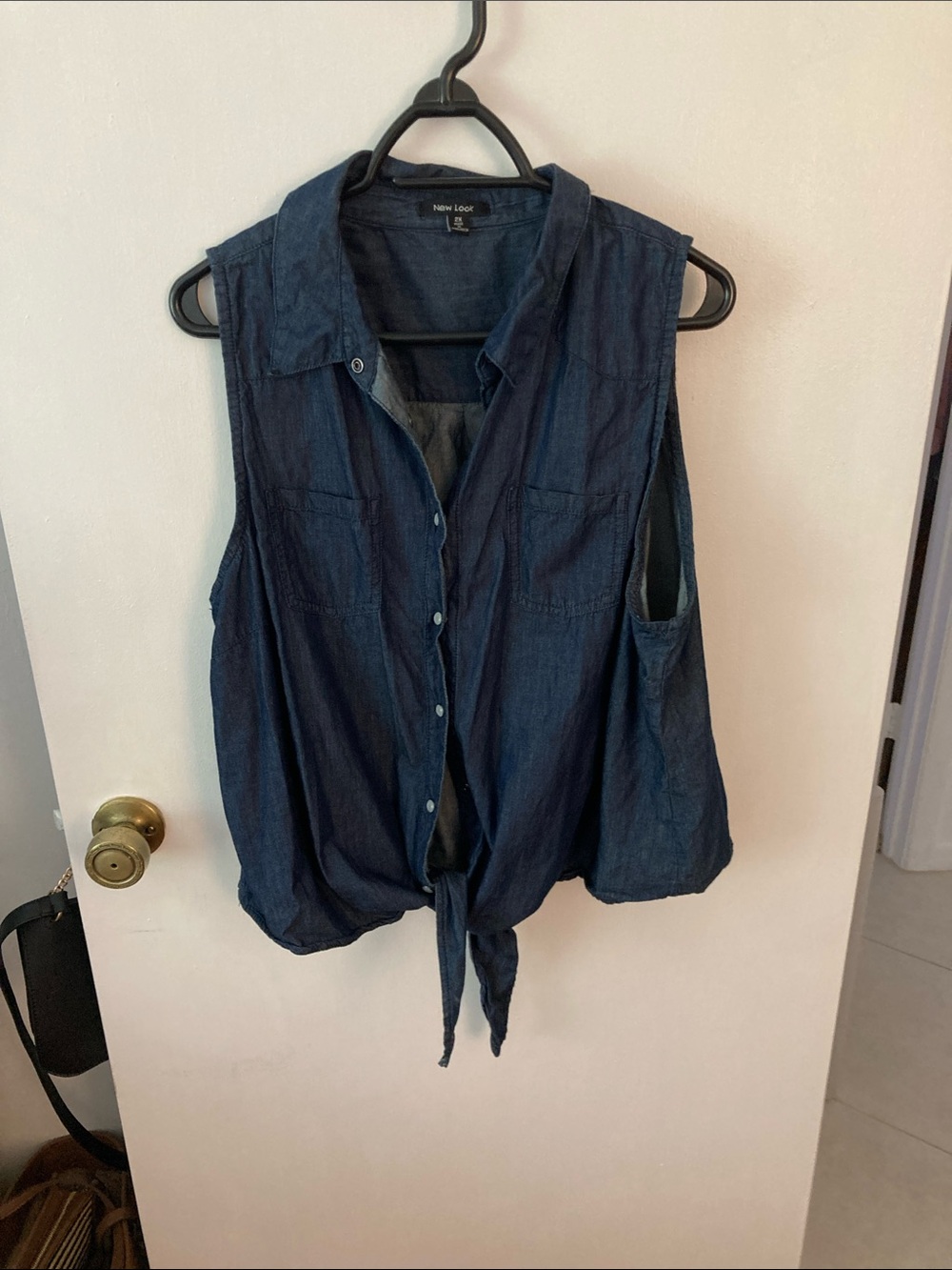 New Look Indigo Sleeveless tie up Button-Down Shirt